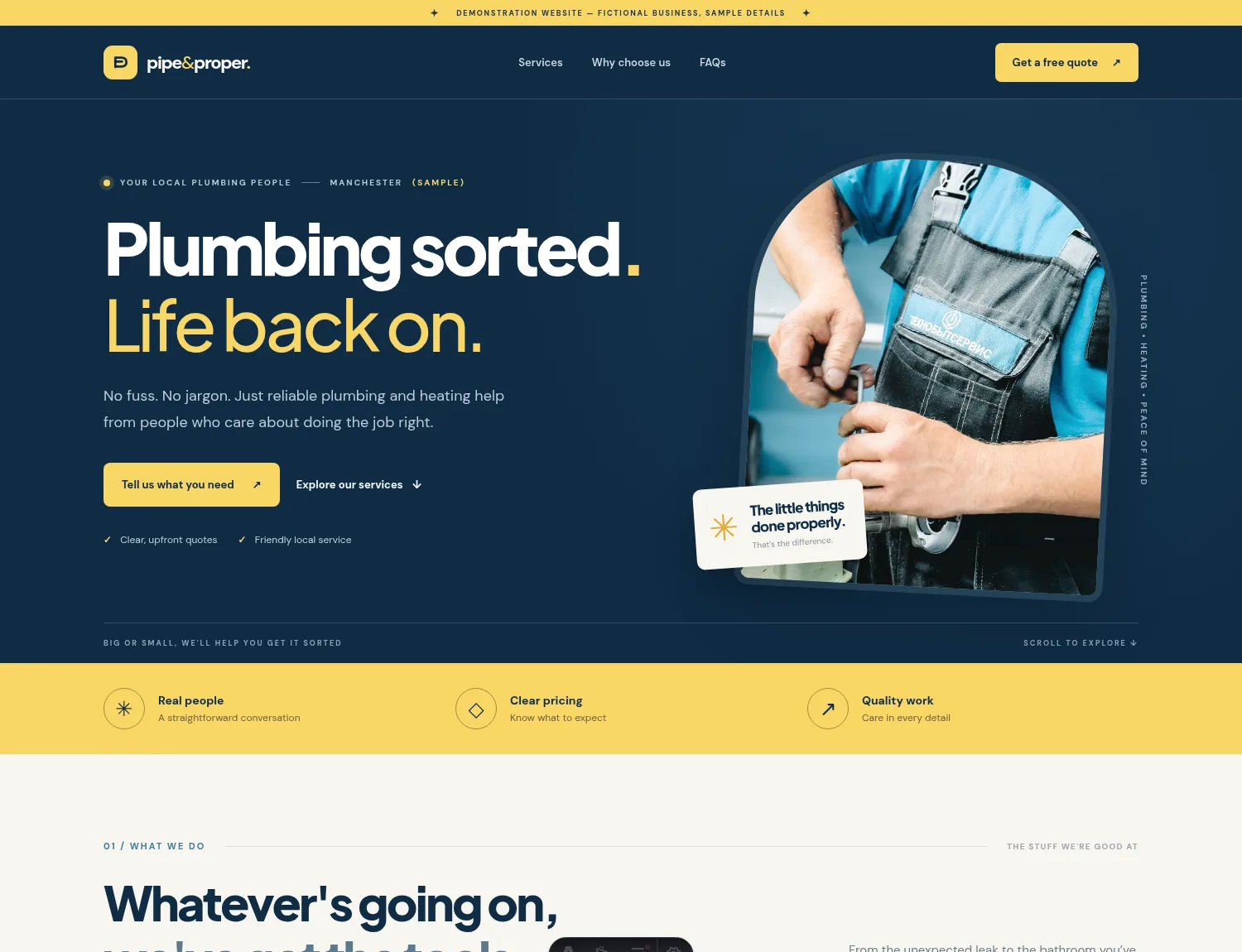 Preview of our Pipe and Proper plumbing website concept